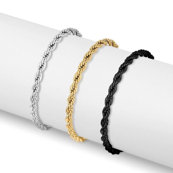 4 MM Silver Rope Chain Bracelet – Hypoallergenic, Tarnish & Water-Resistant - Picture 2 of 2